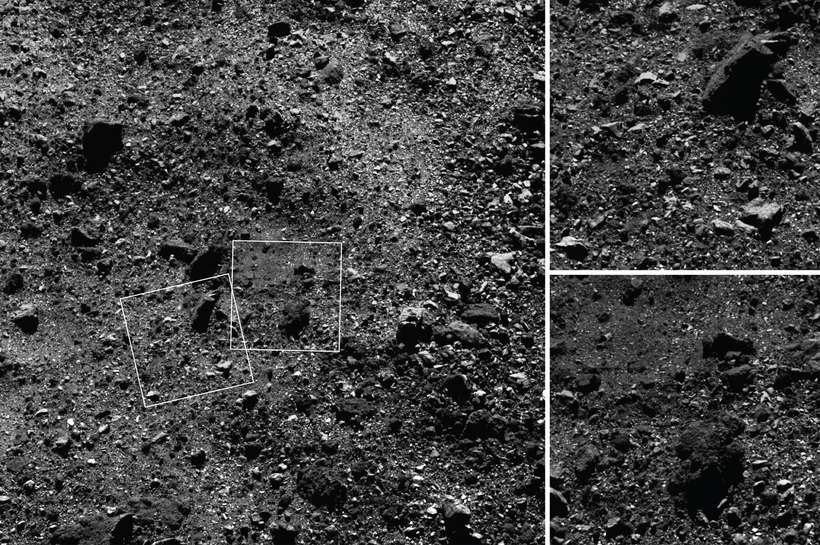 Boulder-strewn grey terrain with two outlined squares and matching close-up panels at right